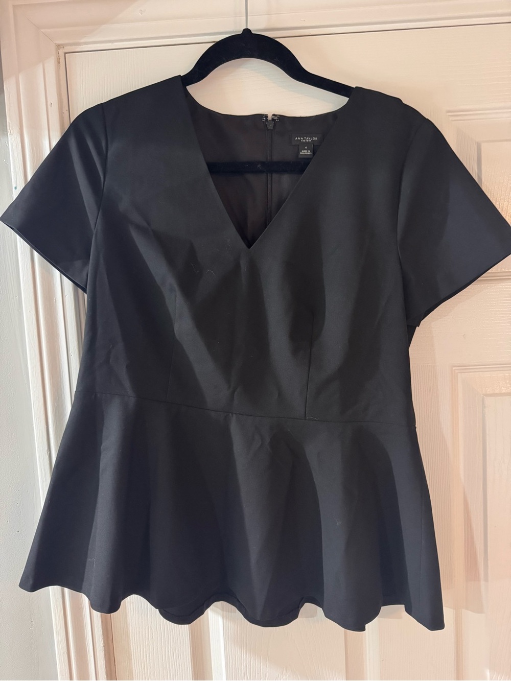 Ann Taylor Black V-Neck Peplum Top
